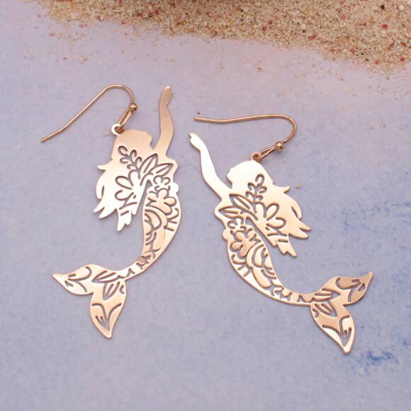 Siren Song Mermaid Flower Earrings Gold - Picture 1 of 2